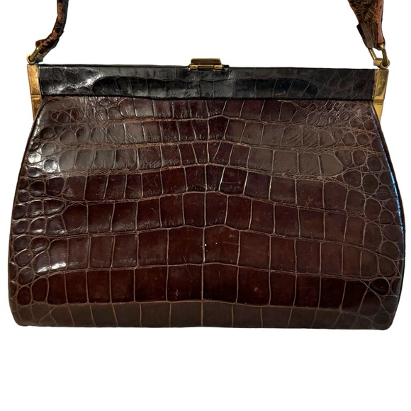 SOLD Vintage Alligator Leather 2 Handbags Frame Bag Brown Black Purse Classic - Picture 3 of 16